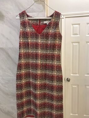 Carolina Herrera NY Red Tweed Sheath Dress US 2 Made USA